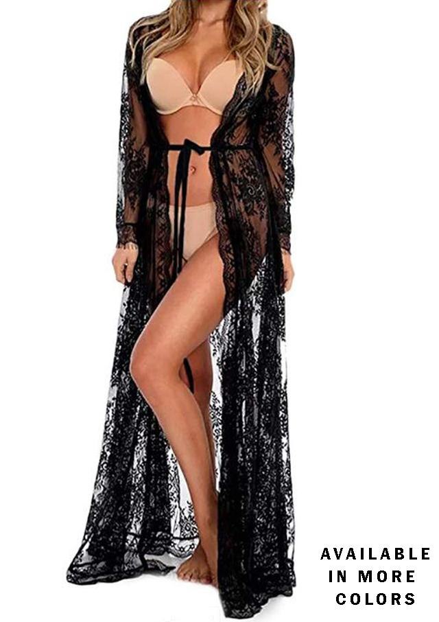 Black Long Lace Robe